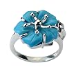 Blue Turquoise Carved Flower Silver Ring