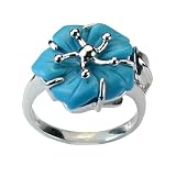 Blue Turquoise Carved Flower Silver Ring