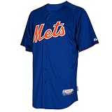MLB Men's New York Mets Short Sleeve Authentic Button Front Cool Base Batting Practice Jersey (Royal/Orange, X-Large)
