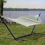 Special Offer with Pillow! Deluxe Polyester Rope Hammock and Taupe Pillow Combo by Captain's Line