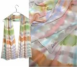 ULRIKE Oblong Chiffon Silk Scarf - The artist's idea of plaid with crisscrossing brush stripes of colors free to comingle as they cross and bleed out in between - pink to lime, aqua to mint, blue to violet, set off by bold bands of copper and grass.