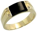 14k Gold Men's Ring, w/ Rectangular Black Onyx Stone & 0.06 Carat Brilliant Cut Diamonds, 1/4" (6mm) wide