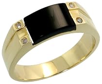 14k Gold Men's Ring, w/ Rectangular Black Onyx Stone & 0.06 Carat Brilliant Cut Diamonds, 1/4" (6mm) wide