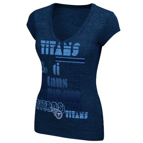 NFL Women's Tennessee Titans Victory Play III Short Sleeve Deep V-Neck Tri-Blend Tee (Marled Navy, Medium)