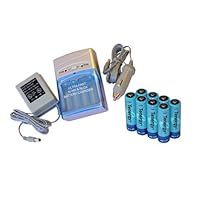 T-1000 Tenergy Ultra Fast Dual Use Charger for Indoor and Travel with 8 AA 2600mAh NiMH Rechargeable Batteries