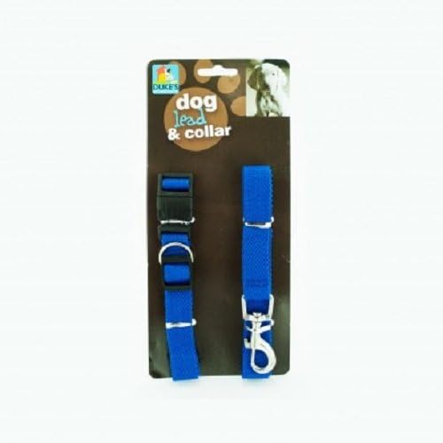 Blue Durable Nylon Dog Collar for Small and Medium Dogs with Matching Leash, Includes Buckle Snap and Metal Fastening Rings