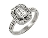 18K White Gold Ring, Set with Invisible Baguette Diamonds, Surrounded by Pave Set Diamonds.