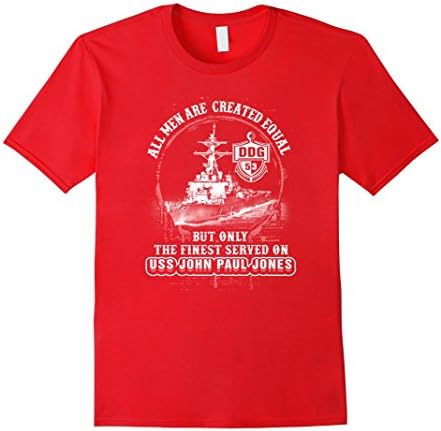Men's USS John Paul Jones (DDG-53) tshirt, all men are created equ Small Red
