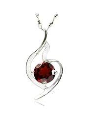 De Buman Sterling Silver Genuine Garnet Necklace with 18-inch Chain