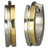 Gold Silver Tone Stainless Steel Center Grooved Huggie Hoop Earrings