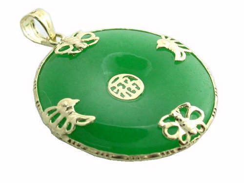 Green Jade Nature Pendant, 14k Gold