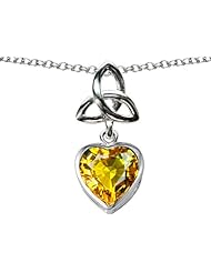 Celtic Love by Kelly (tm) Love Knot Pendant with Heart 9mm Simulated Citrine in 925 Sterling Silver
