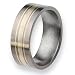 Sterling Silver Inlaid Flat Brushed Titanium Ring (8.0 mm) With Wood Box - Sizes 8.5-12