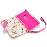 NOKIA LUMIA 900 HOT PINK PREMIUM PU LEATHER WALLET CASE WITH FLORAL INTERIOR, IN QUBITS RETAIL PACKAGING