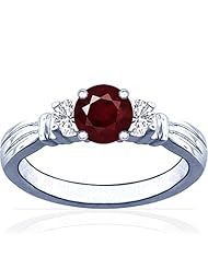Platinum Round Cut Ruby Three Stone Ring