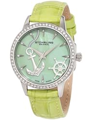 Stuhrling Original Womens 520.1115L88 Vogue Audrey Verona Del Mar Swiss Quartz Mother-Of-Pearl Swarovski Crystal Green Watch