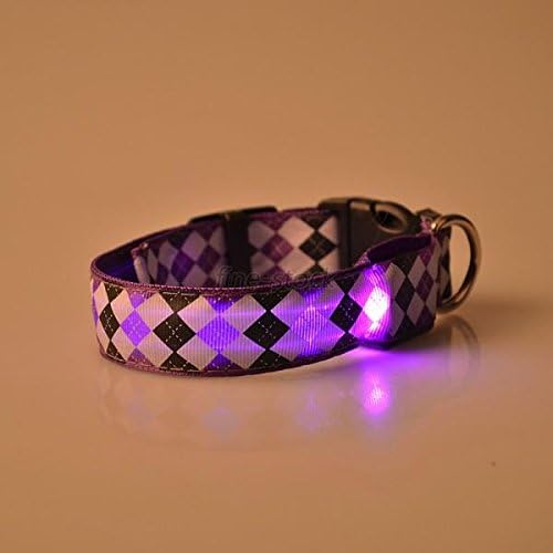 Luckii LED Dog Collar Glow in The Dark Nylon Pet Night Safety Collar Light Up Flash F72 PURPLE S