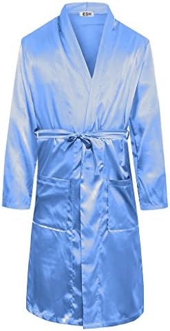 ESH Men's Sleepwear Lightweight Short Spa Real Silk Robe Bathrobe 11 Colors SY44US (G XXXL/XXXXL)