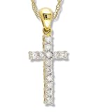 1/4 Carat Diamond-Gold Cross Pendant in 14k Yellow Gold