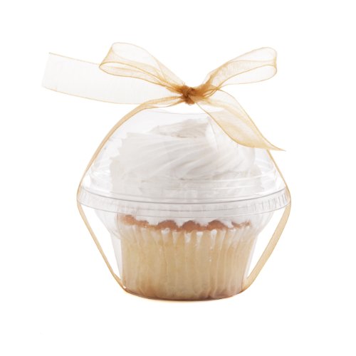 Dress My Cupcake Favor Dome Containers with Organza Ribbon DIY Kit, Gold, Set of 25