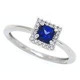0.45ct Princess Cut Genuine Sapphire and Diamond Gemstone Ring in 10kt White Gold