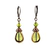 Earrings - E244 - Teardrop Window Pane and Crystal ~ Olive