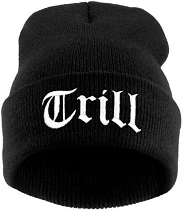 RULIU Men's TRILL Chunky Baggy Warm Beanie Cap Black White