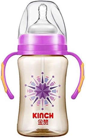 KINCH Straw Bottle With Dual Handles 0-6 Months (Purple Yellow Green ) (300 ML, Purple)