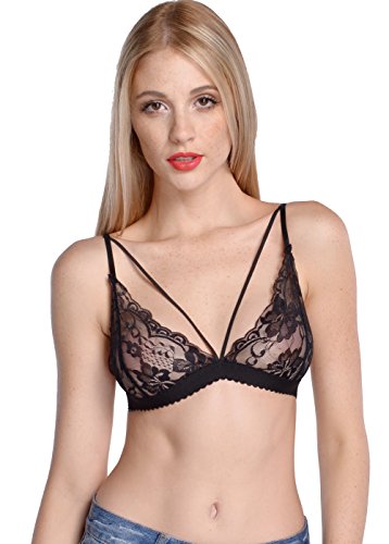 Wink Gal Women's Sexy Deep V Full Lace Thin Band Bralette