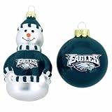 Philadelphia Eagles Snowman and Ball Mini Blown Glass Ornaments