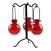 Unique Bottle Tree w/ 3 Hanging Jewel Colored Glass Bottle Ball Vases ~ G61 Red Decorative Colored Glass Floral, Bud or Plant Starter Ball Vases with Roman Style Black Rod Iron Bottle Tree Stand