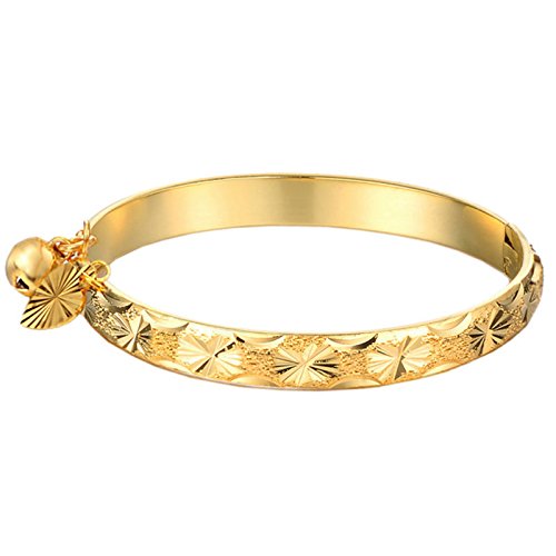 UM Jewelry Gold Plated New Born Baby Bracelet Bangle for Infant with Charms Heart Leaf,Bell 5.31