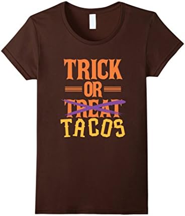 Women's FUNNY TRICK OR TREAT TACOS T-SHIRT Halloween Costume Gift Medium Brown