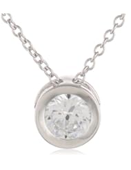 Platinum Plated Sterling Silver Round-Cut Bezel-Set Cubic Zirconia Pendant Necklace, 18"