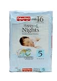Fisher-Price Happy Nights Baby Diapers Jumbo Pack, Size 5, 16 Count (Pack of 12)