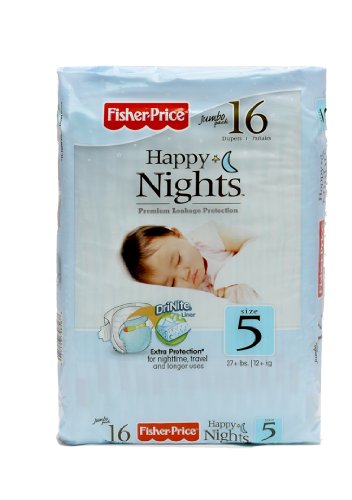 Fisher-Price Happy Nights Baby Diapers Jumbo Pack, Size 5, 16 Count (Pack of 12) Fisher-Price Happy Nights Baby Diapers Jumbo Pack, Size 5, 16 Count (Pack of 12)
