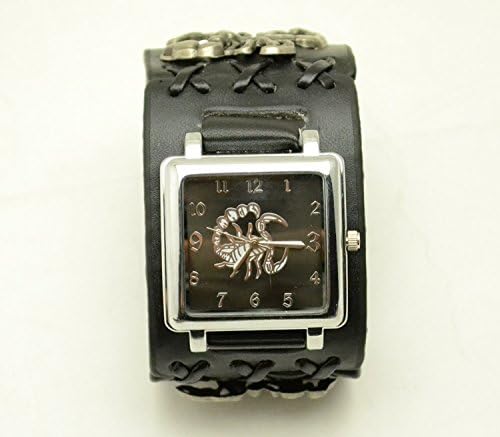 Hot Selling Fashion Punk Rock Gothic Style Scorpion Pattern Black Genuine Leather Unisex Belt Punk Watch