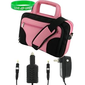4n1 Combo Samsung NC10-14GW 10.2-Inch Deluxe Netbook Carrying Case with Car Charger and AC Power Adapter Charger - Pink