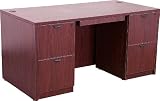 59''W x 30''D Contemporary Full Pedestal Desk with Center Drawer & Mahogany Finish [SL-CF5103-2FUL2FUL-CD-MAH-GG]