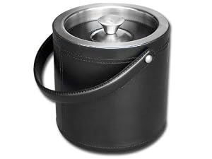 Genuine Black Leather Ice Bucket with Stainless Steel Handle and Lid