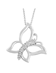 Rhodium-plated Sterling Silver Diamond-accented Butterfly Necklace (18 Inch)