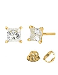 Princess Cut 1.00 total carat Natural Diamond Earrings in 14k Gold with Screw Backings