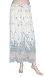 Sexy Trendy Women Party Wear Rajrang India Vintage Block Print Golden Work Cotton Crape Crinkle White Boho Bollywood Hyppie & Gypsi Dance Belly Skirt Wrap