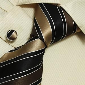 S4022 Designer Hand Made Black Brown Stripes Necktie Cufflinks Set with Gift Box Ties for Him...