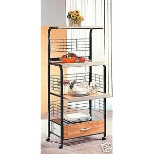 Black Microwave Cart With Power Strip by 