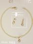 One Strand Genuine Gold Plated with Simulated Ivory Pearl Choker Necklace Crystals Loaded Locket Earrings for Teens