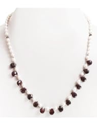 Single Row Natural Beautiful Pearl & Faceted Ruby Drops Beaded Necklace