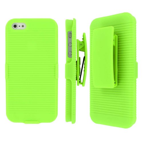 iPhone SE / 5S Belt Clip Case, MPERO Collection 3 in 1 Tough Neon Green Kickstand Case for Apple iPhone 5 / SE / 5S