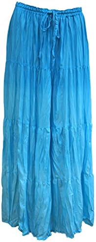 Charunee Women's Freesize Long 4 Tier Dip Dyed 3 Tone Crinkle Boho Gypsy Skirt (Free Size, Turquoise)