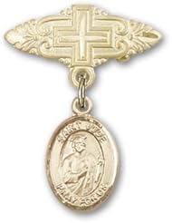 14K Gold Baby Badge with St. Jude Thaddeus Charm and Badge Pin with Cross